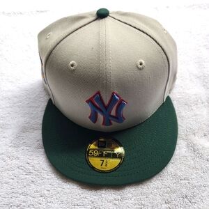 YANKEES|New Era 59Fifty Hat Club Exclusive|Cream/Green/Blue|Sz 7 5/8|WS Patch